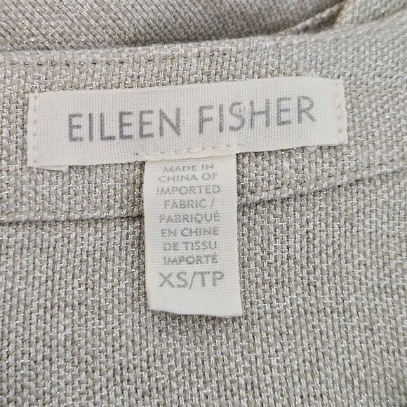 Eileen Fisher Shift Midi Dress Natrual Tan Linen Blend | Women's XS | FLAWS - Picture 8 of 16